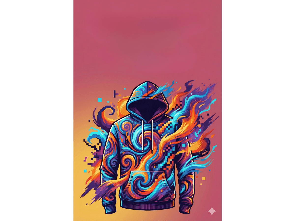 Vibrant AI-designed wearable showcasing Whatever Clothing's creative possibilities